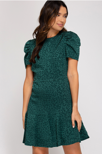 Green leopard satin dress