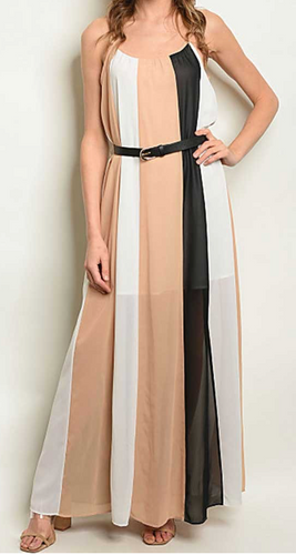 Tan Stripe Maxi w/ belt